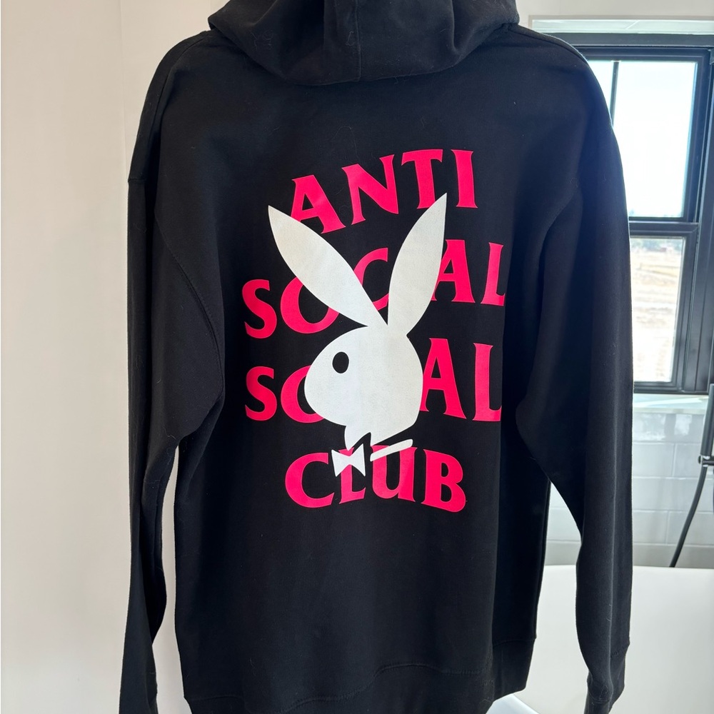Anti Social Social Club Black Hoodie with Pink and White Graphic Playboy bunny